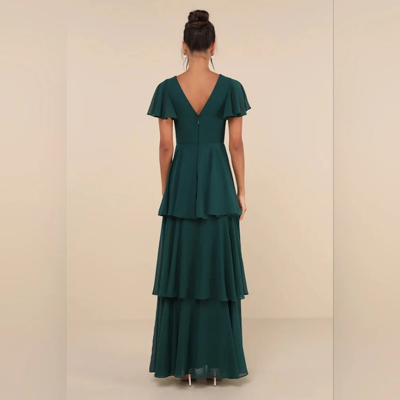 Lulus Sincerely Exquisite Emerald Green Short Sleeve Tiered Maxi Dress Wedding - Picture 5 of 8
